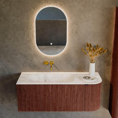 Mondiaz KURVE-DLUX Badkamermeubelset - 115x46x40cm - 1 lade - 1 deur - wastafel solid surface - links - zonder kraangat - Ruby