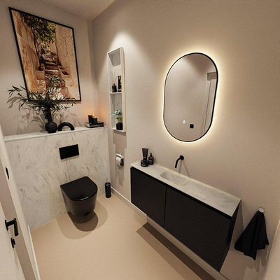 MONDIAZ TURE-DLUX Meuble de toilettes 100 cm Urban. EDEN lavabo Opalo position milieu. Sans trou de robinet.