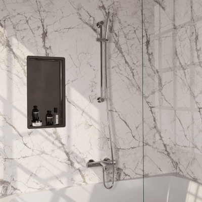 BRAUER Stripe Mitigeur thermostatique pour douche de bain - SET 01 - apparent - barre coulissante - douchette à main - flexible de douche - chrome