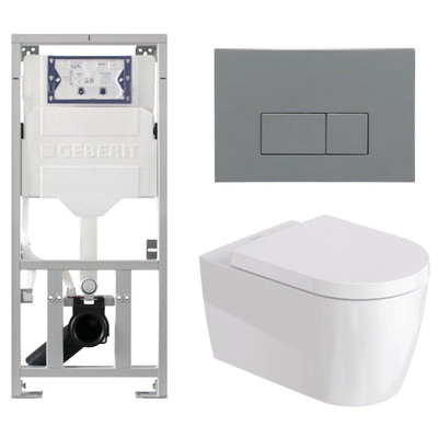 Duravit Me by Starck Ensemble WC – réservoir encastré avec mécanisme de chasse UP320 – abattant à fermeture ralentie (soft-close) – plaque de commande en plastique gris clair – boutons rectangulaires – gris clair