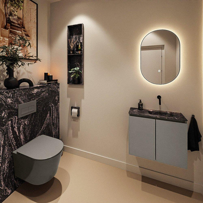 MONDIAZ TURE-DLUX Meuble WC 60 cm Smoke. Lavabo EDEN Lava position droite. Sans trou de robinet.