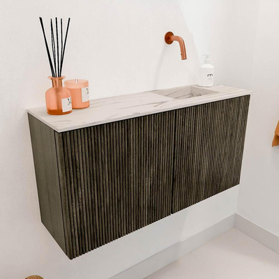 Mondiaz JOYA-DLUX 80cm toiletmeubel - kleur Shadow - Wastafel FAYE positie Rechts Zonder kraangat kleur Nata.