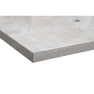 Saniclass Travertine Plan de vasque - 60x46cm - sans trous de robinet - 1 découpe pour siphon - pierre naturelle mouchetée
