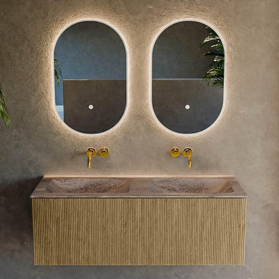 MONDIAZ KURVE-DLUX Meuble de salle de bains 120 cm couleur Dusk avec 1 tiroir et 0 porte. Lavabo LEAF Double sans trou de robinet Oza.