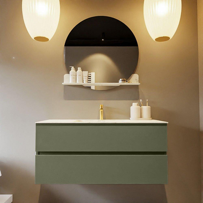 Mondiaz VICA-DLUX Ensemble de meuble de salle de bain - 110cm - meuble sous-vasque armée - 2 tiroirs - lavabo encastré nuage milieu - 1 trou de robinet - version haute 60cm - opalo