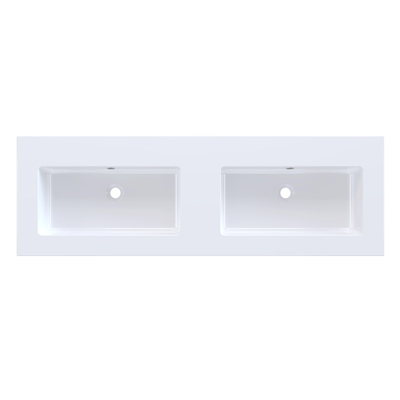 Arcqua Mira Lavabo encastré - 141x46x1.5cm - double vasque - sans trou de robinet - marbre de synthèse - blanc brillant