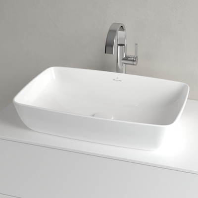 Villeroy & Boch Artis opzetwastafel - 58x38cm - zonder kraangat - zonder overloop CeramicPlus - Stone White (mat wit)
