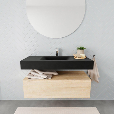 MONDIAZ ALAN 100cm - meuble bas - chêne blanchi - 1 tiroir - vasque suspendue - lavabo centré - 1 trou de robinet - urban