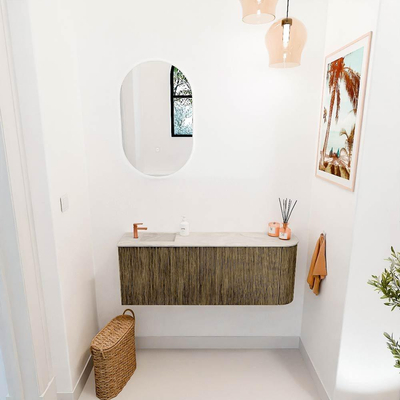 Mondiaz JOYA-DLUX 111.6cm toiletmeubel - ronding rechts kleur Dusk - Wastafel FAYE positie Links 1 kraangat kleur Ostra.