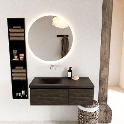 MONDIAZ BUKLA 100cm ensemble de meuble avec module 40 couleur Marron Foncé avec 2 tiroirs. Lavabo CLOUD gauche 0 trou de robinet couleur Urban.