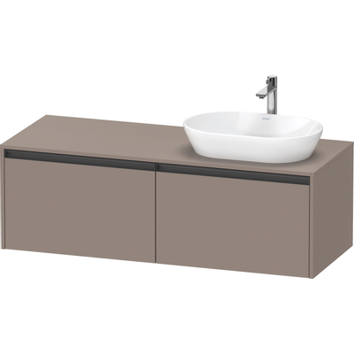 Duravit Ketho 2 meuble sous-lavabo avec plan console avec 2 tiroirs pour vasque à droite 140x55x45.9cm avec poignées anthracite basalte mat