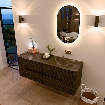 Mondiaz CIRO-DLUX Badkamermeubelset - 140x45x50cm - Solid surface wastafel Lava - 1 wasbak Rechts - zonder kraangaten - 4 lades - Shadow