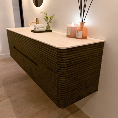 Mondiaz CIRO-DLUX Ensemble de meubles de salle de bains - 170x45x50cm - Plan-vasque en solid surface Meli - 1 vasque à gauche - 1 trou de robinet - 4 tiroirs - Shadow