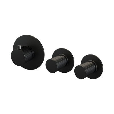 BRAUER Stripe Mitigeur thermostatique baignoire - SET 02 - encastré - bec - douchette à main 3 positions - flexible de douche - coude mural - noir mat