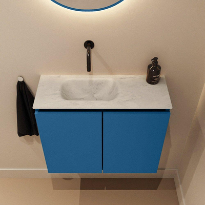 MONDIAZ TURE-DLUX Meuble de toilettes 60 cm Jeans. Lavabo EDEN Opalo position gauche. Sans trou de robinet.