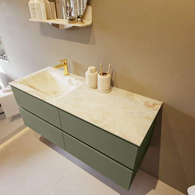 Mondiaz VICA-DLUX Ensemble de meuble de salle de bain - 120cm - meuble sous-vasque armée - 4 tiroirs - lavabo encastré nuage gauche - 1 trou de robinet - version haute de 60cm - frape