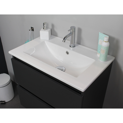 Basic Bella Meuble avec lavabo en porcelaine 1 trou de robinet 60x55x46cm avec armoire toilette à 1 porte gris Anthracite mat