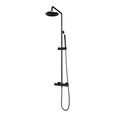 Brauer Gunmetal Carving Douche pluie 20cm thermostatique mural avec douchette rond 1 jet stick flexible 150cm lisse et barre avec curseur Gunmetal brossé PVD