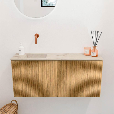 Mondiaz JOYA-DLUX 90cm toiletmeubel - kleur Oak - Wastafel FAYE positie Links Zonder kraangat kleur Frappe.