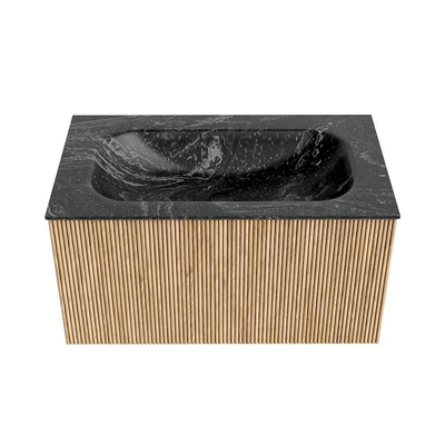 MONDIAZ KURVE-DLUX Meuble de salle de bains 80 cm couleur Oak avec 1 tiroir. Lavabo BIG SMALL central 1 trou de robinet couleur Lava.
