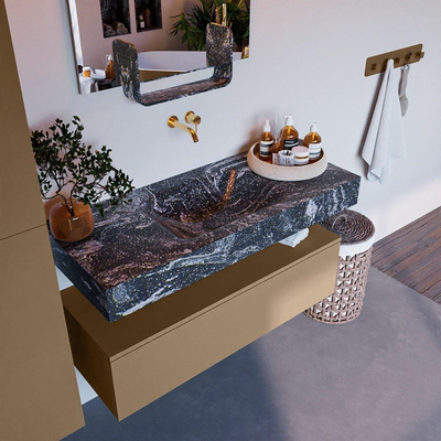 Mondiaz ALAN-DLUX Ensemble de meuble - 110cm - meuble Oro mat - 1 tiroir - Lavabo Cloud Lava suspendu - vasque Centre - 0 trous de robinet