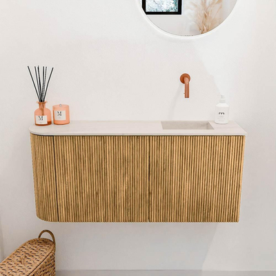Mondiaz JOYA-DLUX 91.6cm toiletmeubel - ronding links kleur Oak - Wastafel FAYE positie Rechts Zonder kraangat kleur Meli.