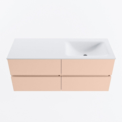 MONDIAZ VICA Ensemble meuble de salle de bains - 120cm - meuble bas rosee - 4 tiroirs - lavabo cloud à droite - sans trous de robinet - version haute 60cm - talc