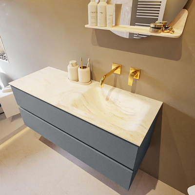 Mondiaz VICA-DLUX Ensemble de meuble de salle de bain - 120cm - meuble sous-vasque plata - 2 tiroirs - lavabo encastrée cloud droite - sans trous de robinet - version haute de 60cm - ostra