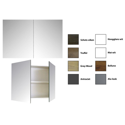 Sanicare qlassics armoire de toilette 80x60x15cm avec 2 portes miroir double face blanc brillant