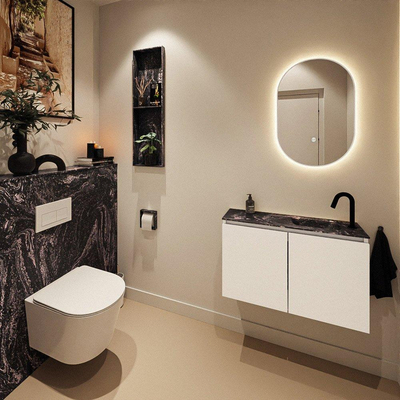 MONDIAZ TURE-DLUX Meuble toilette - 80cm - Talc - EDEN - vasque Lava - position droite - 1 trou de robinet
