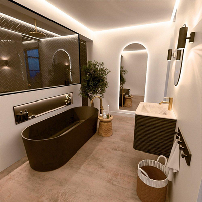 Mondiaz CIRO-DLUX Meuble de salle de bains - 70x45x50cm - lavabo solid surface Frappe - 1 vasque centrale - 1 trou de robinet - 2 tiroirs - Shadow