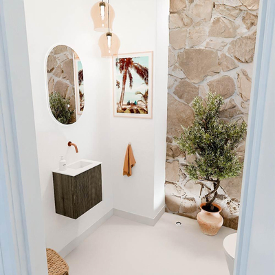 Mondiaz JOYA 40cm toiletmeubel - kleur Shadow - Wastafel FAYE positie Rechts Zonder kraangat kleur Talc.