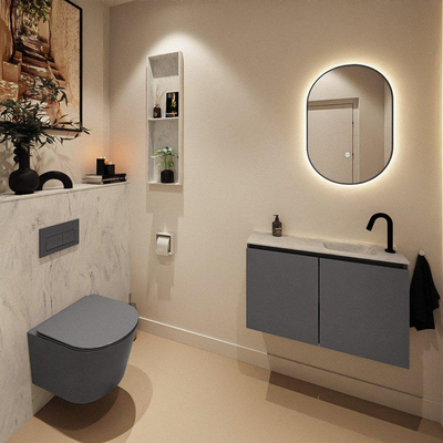 MONDIAZ TURE-DLUX Meuble toilette - 80cm - Dark Grey - EDEN - vasque Opalo - position droite - 1 trou de robinet