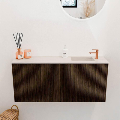 Mondiaz JOYA-DLUX 90cm toiletmeubel - kleur Walnut - Wastafel FAYE positie Rechts 1 kraangat kleur Meli.