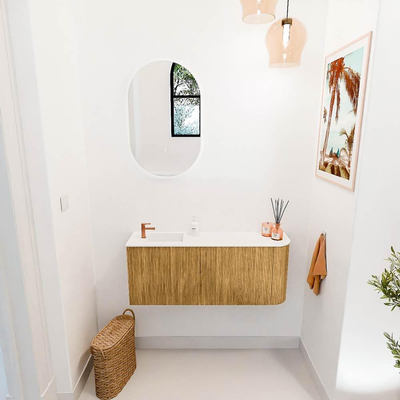 Mondiaz JOYA 101.6cm toiletmeubel - ronding rechts kleur Oak - Wastafel FAYE positie Links 1 kraangat kleur Talc.