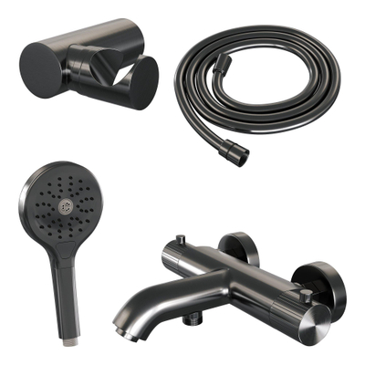 BRAUER Stripe Baddouche Thermostaatkraan SET 04 - opbouw - wandhouder - 3-standen handdouche - doucheslang - gunmetal geborsteld PVD