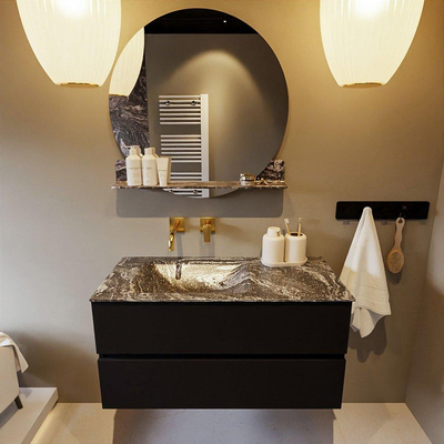 Mondiaz VICA-DLUX Ensemble meuble de salle de bains - 100cm - urban - 2 tiroirs - Lavabo encastré CLOUD - gauche - sans trou de robinet - couleur Lava - version XL 60cm de haut