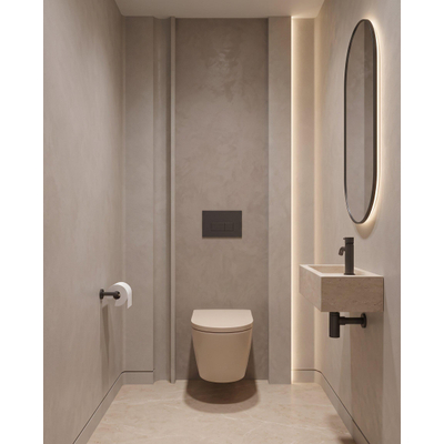 QeramiQ Dely Toiletset - 36.3x51.7cm - diepspoel - rimless - Geberit UP320 inbouwreservoir - softclose toilet zitting - 35mm - bedieningsplaat antraciet mat - rechthoekige knoppen - mat beige