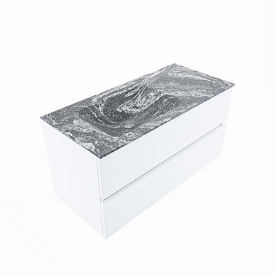 Mondiaz VICA-DLUX ensemble de meuble de salle de bain - 100cm - meuble sous lavabo talc - 2 tiroirs - lavabo encastré cloud gauche - sans trous de robinet - miroir modèle spot - version XL 60cm haut - lave