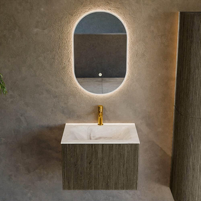 Mondiaz KURVE-DLUX Ensemble de meuble salle de bain - 60x46x40cm - 1 tiroir - lavabo en solid surface - milieu - 1 trou de robinet - Shadow