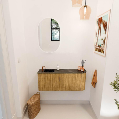 Mondiaz JOYA-DLUX 101.6cm toiletmeubel - ronding rechts kleur Oak - Wastafel FAYE positie Links 1 kraangat kleur Lava.