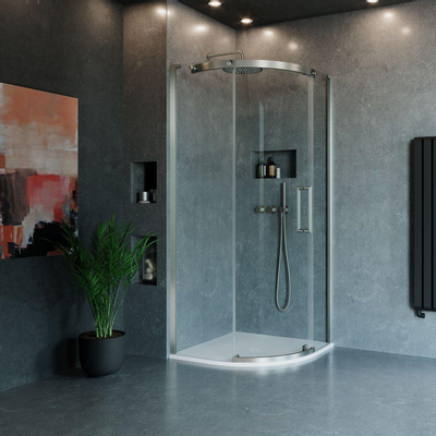 Crosswater Optix 10 Douchecabine - 120x90cm - kwartrond - deur rechts - geborsteld RVS
