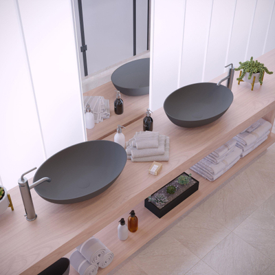 Ideavit Solidthin Wastafel - Vrijstaand - 60x40x14.5cm - Ovaal - solid surface - donker grijs