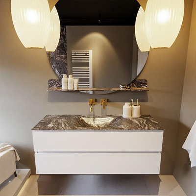 Mondiaz VICA-DLUX Ensemble meuble de salle de bains - 130cm - talc - 2 tiroirs - Lavabo encastré CLOUD - central - sans trou de robinet - couleur Lava - version XL 60cm de haut