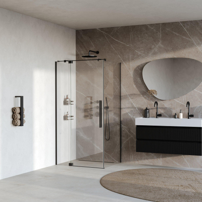 BRAUER Stellar Cabine de douche - 100x100x200cm - porte battante - revêtement de verre - réversible - verre clair - noir mat