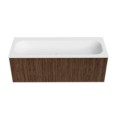 MONDIAZ KURVE 120cm Meuble salle de bain - couleur Walnut - 1 tiroir - vasque BIG LARGE centre - 1 trou de robinet - Talc