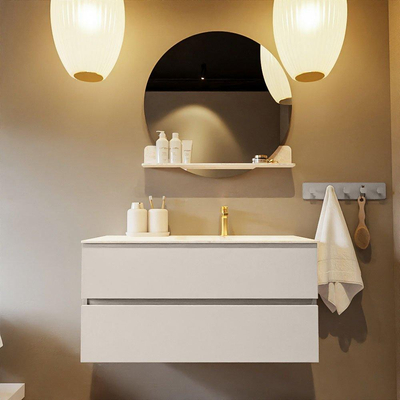 Mondiaz VICA-DLUX Ensemble de meuble de salle de bain - 100cm - meuble sous-vasque lin - 2 tiroirs - lavabo encastrée cloud droite - 1 trou de robinet - version haute de 60cm - ostra