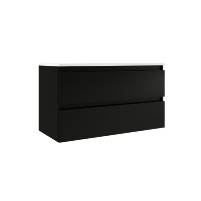 Saniclass Chaci Meuble de salle de bain - 100x45x55cm - lavabo en céramique brillant blanc - 1 vasque - 1 trou de robinet - 2 tiroirs - noir mat