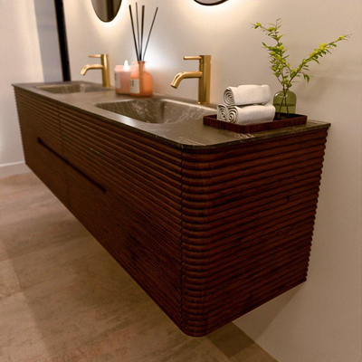 Mondiaz CIRO-DLUX Meuble de salle de bains - 190x45x50cm - Vasque solid surface Lava - 2 lavabos double - 2 trous de robinet - 4 tiroirs - Ruby