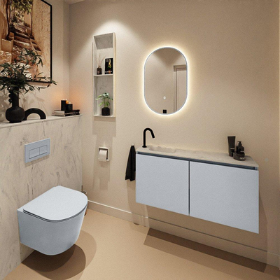 MONDIAZ TURE-DLUX Meuble toilette - 100cm - Clay - EDEN - vasque Opalo - position gauche - 1 trou de robinet